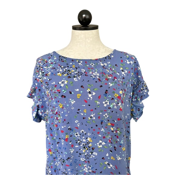 Beachlunchlounge Blue Floral Flutter Sleeve Shift Sun Dress  Size Large - Picture 2 of 13